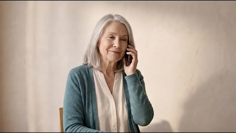 A woman talking on the phone at her desk